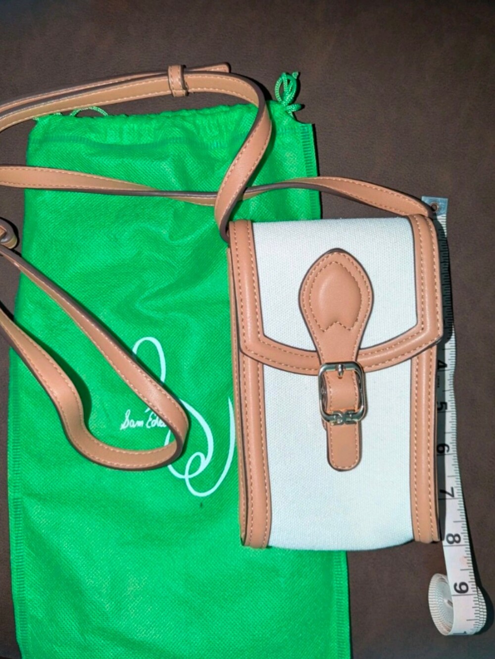Sam Edelman Mini Tan and Cream Leather and Canvas Saddle Crossbody Bag , NWT